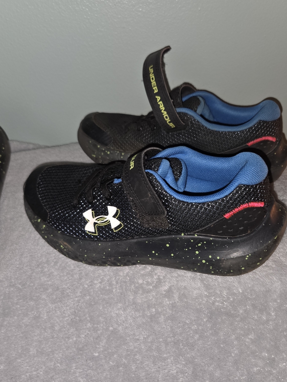 Under Armour Black Sneakers with Blue Lining and Green Speckle 2 Pair